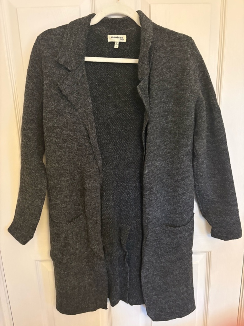 Monteau Dark Gray Open-Front Long Cardigan